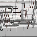 Industrial Ceiling Mounted Metal Pipe System With Multiple Lines And Support Structures 3d model