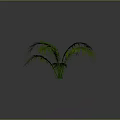 Green Palm Plant with Long Green Leaves on Gray Background and Smooth Surface with Shadow