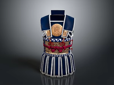 Roman Style Weapon Armor With Blue Body Golden Decorations Red Belt And Striped Design 3d model