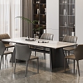 Modern Light Luxury Restaurant Marble Dining Table and Chair Combination Bar Dining Table Rock Board Dining Table Leather Dining Chair Cabinet Wine Cabinet 3d model