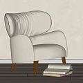 Modern White Single Sofa With Arched Back Wooden Legs And Books