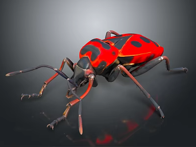 Vibrant Red And Black Spotted Beetle With Detailed Legs On Dark Background 3d model