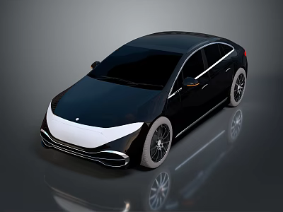 Modern Black Sedan Featuring Sleek Body Reflective Finish Stylish Front Design And Black Rims 3d model