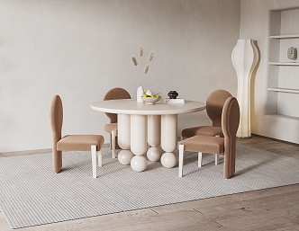 Modern Dining Table and Chair Combination Cream Dining Table and Chair 3d model