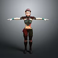 3D Character Woman With Arms Outstretched In Decorative Green Top Red Accents Black Pants Boots
