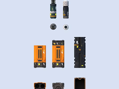 Various Functional Household Living Supplies Featuring Orange Black Components For Home Use 3d model