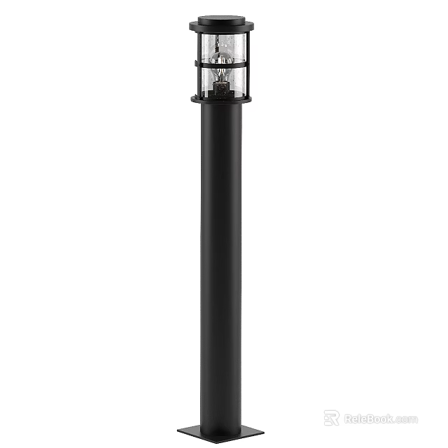 Black Modern Outdoor Post Light With Glass Shade For Garden Pathway Lighting 3d model 