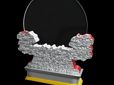 Artistic Sculpture With Red Silver Decorations Wave Patterns And Yellow Base 3d model