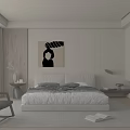 Modern Bedroom With Large Bed Black And White Portrait Wooden Wall Floor To Ceiling Window