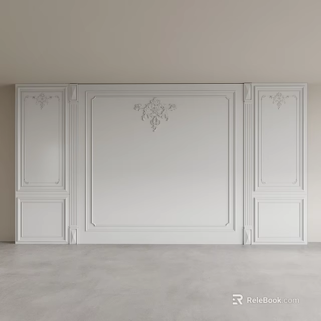 White Decorative Background Wall With Carved Panels And Elegant Classic Design 3d model