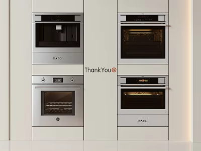 Modern Built-in Kitchen Appliances Featuring Multiple Ovens in White Cabinetry 3d model