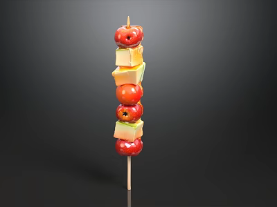 Fresh Apple And Cheese Cubes Skewered On Bamboo Stick As Tasty Food 3d model