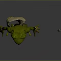 Standing Green Smiling Muscular Frog Character With Wooden Spear And Blue Crystal