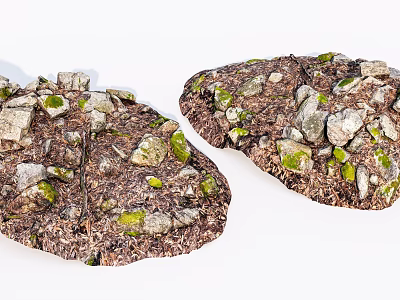 Natural Stone And Wood Decorative Elements With Mossy Texture And Organic Design 3d model