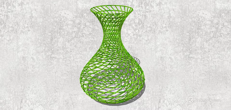 Decorative Green Woven Mesh Vase Against Gray Textured Wall Background 3d model