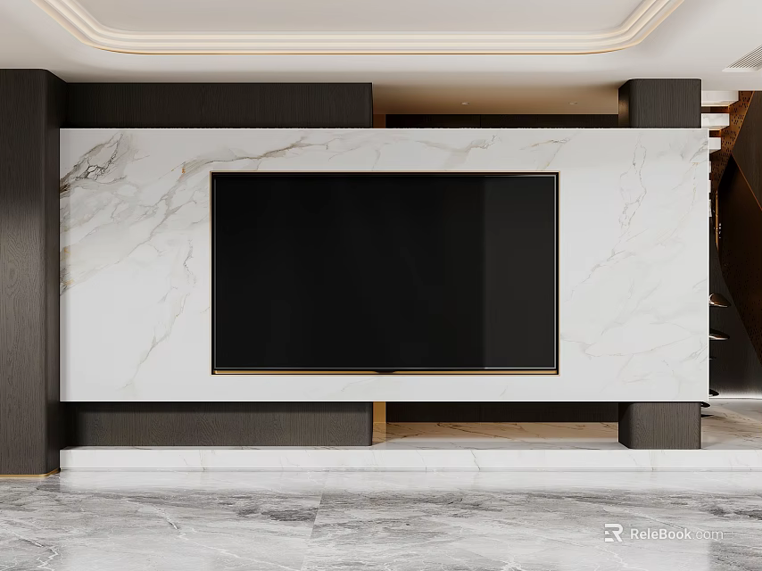 Modern TV Wall Design With Marble And Built In Television 3d model