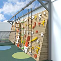 Kindergarten Outdoor Playground With Climbing Wall Cloud Shapes And Colorful Figures