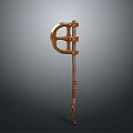 Ancient Metal And Wooden Weapon With Curved Head And Decorative Long Shaft