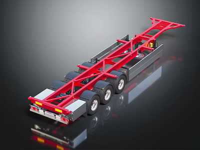 Red Metal Trailer Frame With Multi Wheel Design For Heavy Duty Transport 3d model