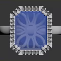 Elegant White Ring With Square Blue Gemstone And Decorative Details