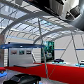Modern Auto Showroom With Various Colored Cars Red Carpet And Transparent Ceiling