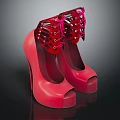 Red High Heel Shoes with Peep Toe Cutout Design and Bows
