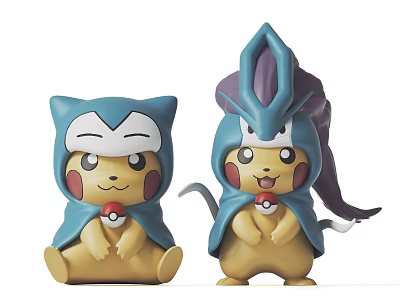 Cute Pokemon Pikachu Plush Toys Dressed As Snorlax And Suicune 3d model