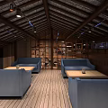 Elegant Modern Restaurant Interior With Wooden Decor Bar Counter Dining Tables And Wine Shelves