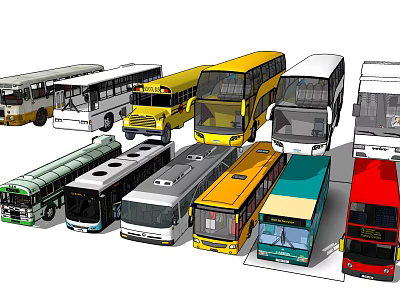 Different Types Of Colorful Modern Buses With Double Decker And Single Decker Designs 3d model