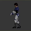 Female Warrior Character In Blue Silver Armor With Combat Stance 3D Render Grey Background