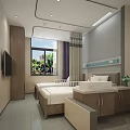 Modern Hospital Room Interior With Two Beds TV Window Sink And Wooden Furniture