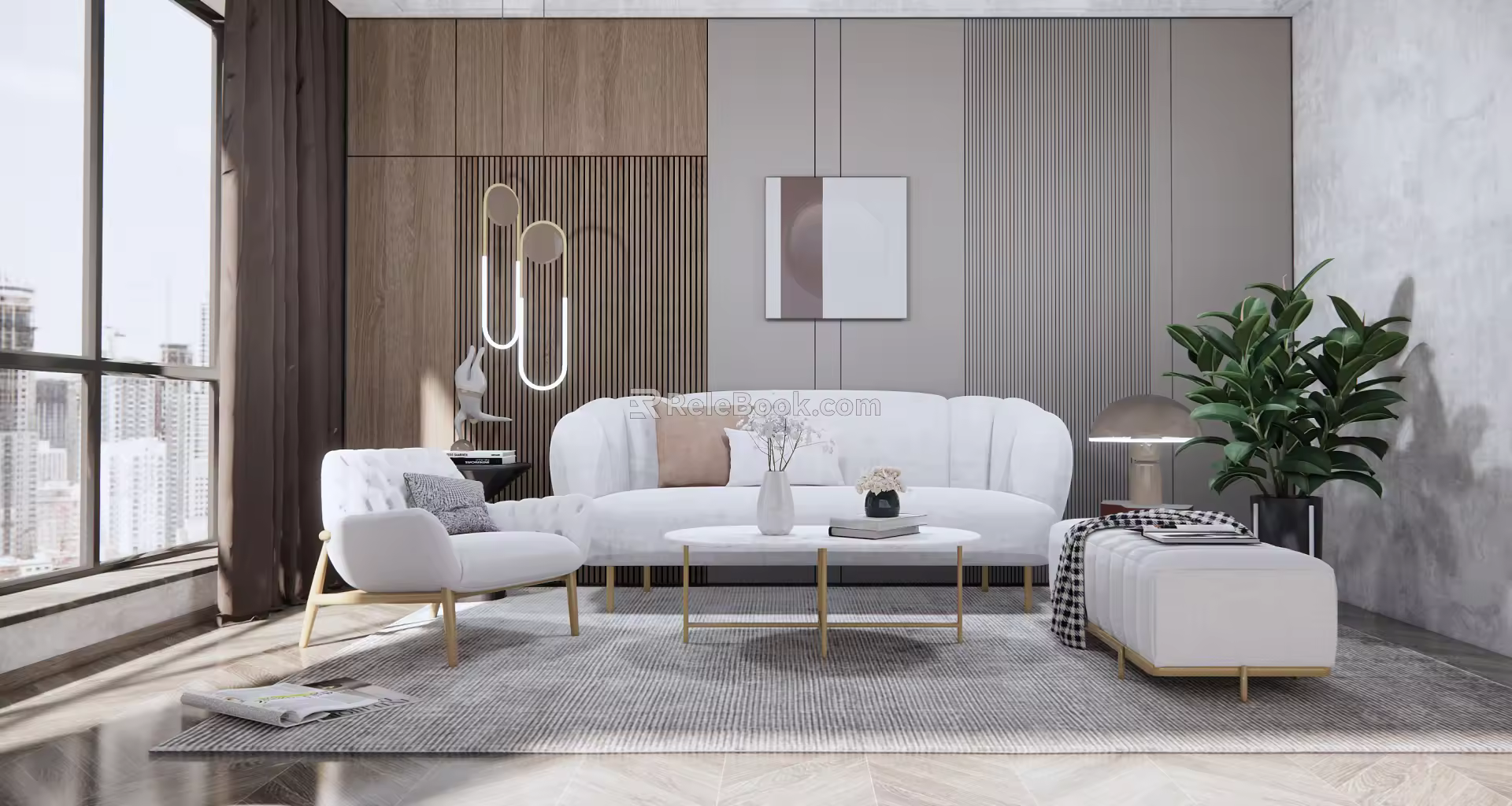 Modern Sofa Coffee Table Combination Double Sofa Coffee Table Combination 3d model