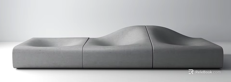 Gray Sectional Sofa With Wavy Design And Smooth Curved Sections 3d model