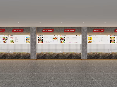 Chinese Fast Food Stall Interior With Menu Boards Price Lists And Hanging Signboards 3d model
