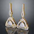 Elegant Gold Earrings with Triangular White Gemstone and Pearl Accents Modern Design