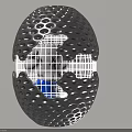 Black Oval Shaped Decorative Ornament Set With Circular Protrusions White Grid And Blue Interior