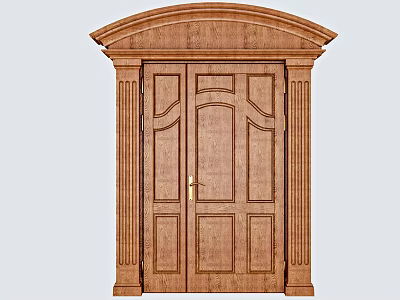 Main And Auxiliary Wooden Door With Decorative Arched Top Columns And Panels 3d model