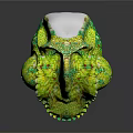 Vibrant Green And Yellow Chameleon With Detailed Skin Texture On Black Background