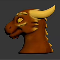 Detailed 3D Dragon Head Model Orange Colored With Yellow Horns And Glowing Eyes