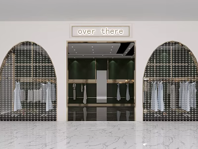 Over There Clothing Store With Arched Windows White Garments Green Walls Marble Floor 3d model