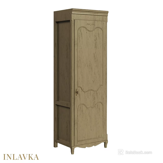 Vintage Wooden Cabinet With Carved Panel Details And Light Brown Finish 3d model 