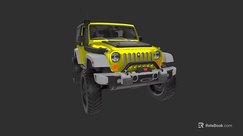 Yellow Off Road Vehicle with Rugged Exterior and Large Tires Front Grille Design 3d model 