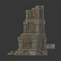 Modern Exhibition Space Showcasing Ancient Stone Pagoda 3D Model With Scattered Blocks
