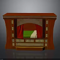 Traditional Red Decorative Furniture With Carved Patterns Green Cushion And Red Curtains