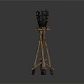 Ornate Medieval Iron Throne Decorative Piece On Wooden Tripod Stand