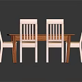 Wooden Dining Table Set with Six Slatted Back Chairs and Rectangular Wooden Tabletop 3d model