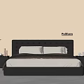 Modern Black Double Bed With Tufted Headboard White Pillows And Nightstands