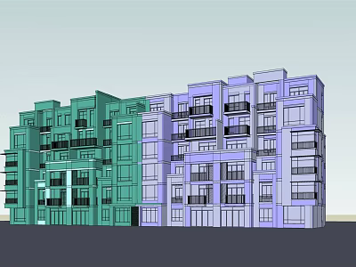 Modern Green And Purple Apartment Buildings With Multiple Floors Balconies And Windows 3d model