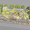 Garden Landscape Design With Trees Green Areas Play Structures Wooden Seats Water Features And Paths