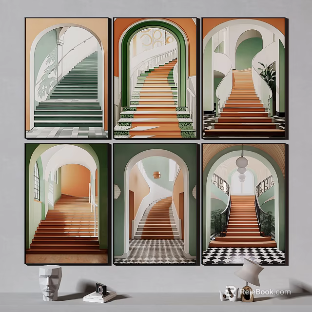 Colorful Staircase Designs Featuring Archway And Diverse Floor Patterns 3d model 